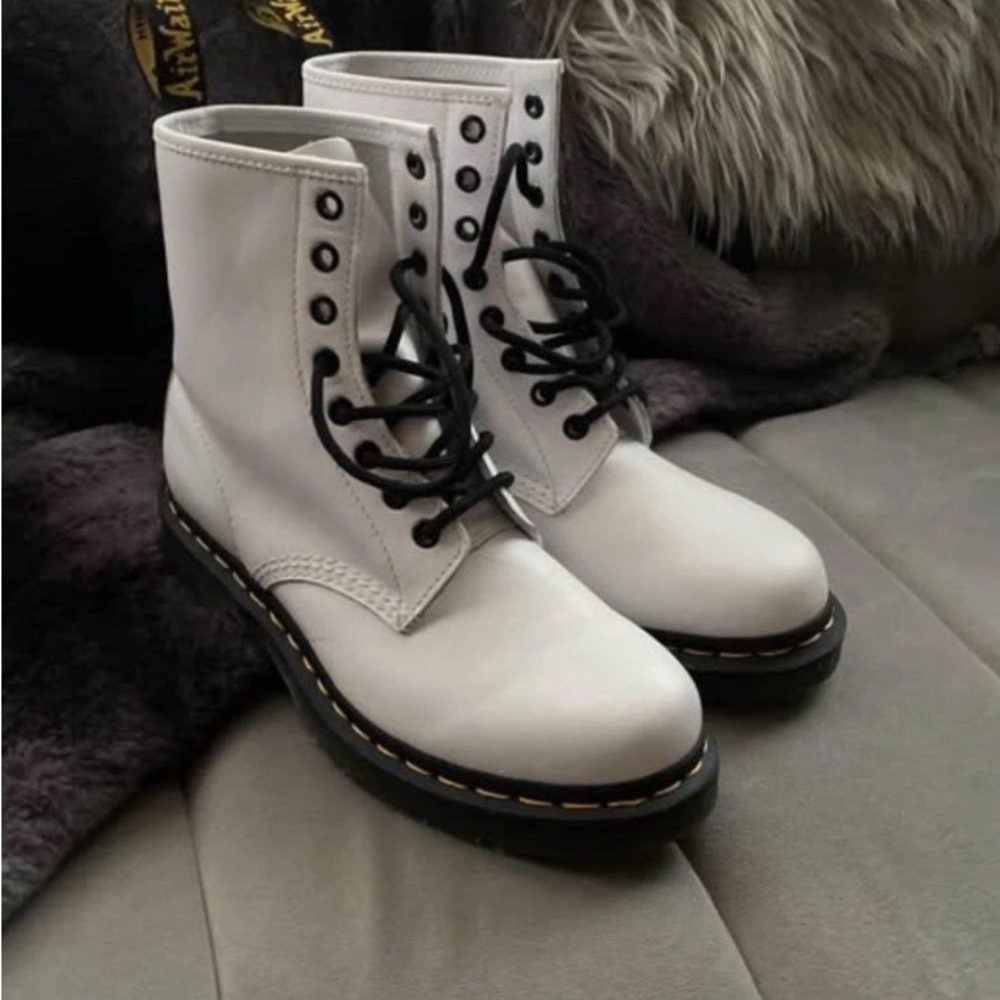 White and Black Lace-Up Boots